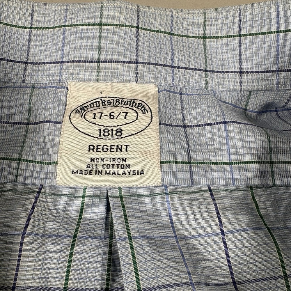 Brooks Brothers 1818 Regent Shirt Mens 17 36/37 Blue Windowpane Non Iron Cotton - Picture 5 of 9
